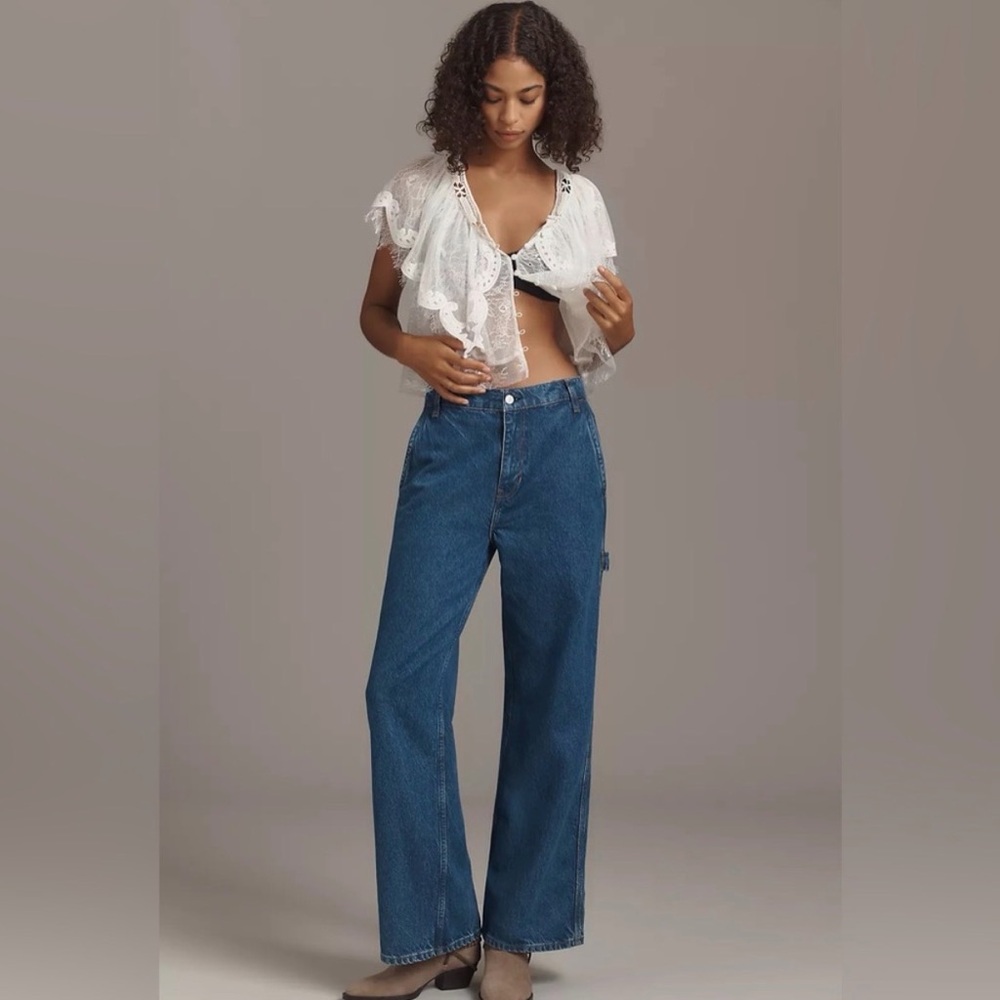 Reformation Diego Mid-Rise Baggy Utility Jeans Medium Blue Wash Denim Size 30
